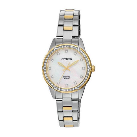 $299- Citizen Women's Watch ER0224-51D Quartz Mother of Pearl Dial Two Tone 30mm - Picture 1 of 9